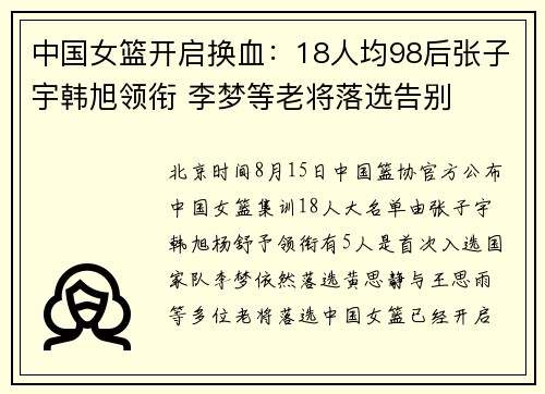 中国女篮开启换血：18人均98后张子宇韩旭领衔 李梦等老将落选告别