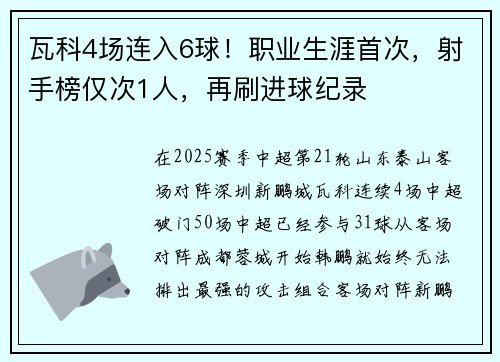 瓦科4场连入6球!职业生涯首次,射手榜仅次1人,再刷进球纪录 瓦科4场连入6球!职业生涯首次,射手榜仅次1人,再刷进球纪录